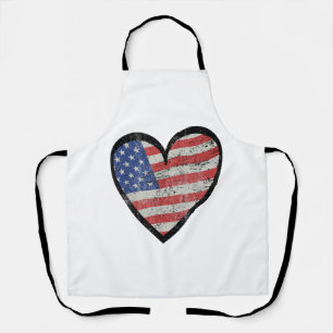 American Flag Heart Red White Blue Cute 4th of Jul Apron