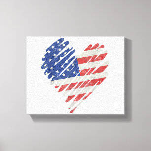 American Flag Heart Red White Blue Cute 4th of Jul Canvas Print