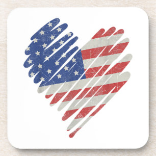 American Flag Heart Red White Blue Cute 4th of Jul Coaster