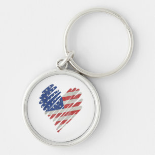 American Flag Heart Red White Blue Cute 4th of Jul Key Ring