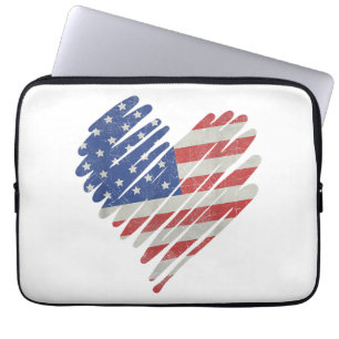 American Flag Heart Red White Blue Cute 4th of Jul Laptop Sleeve