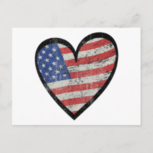 American Flag Heart Red White Blue Cute 4th of Jul Postcard