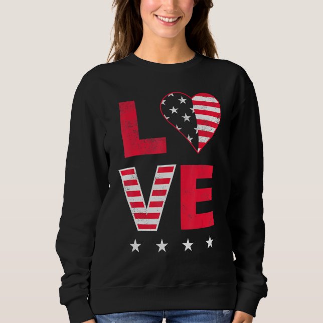 American Flag Heart Red White Blue Cute 4th Of Jul Sweatshirt (Front)