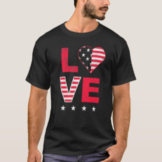 American Flag Heart Red White Blue Cute 4th Of Jul T-Shirt