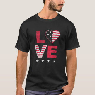 American Flag Heart Red White Blue Cute 4th of Jul T-Shirt