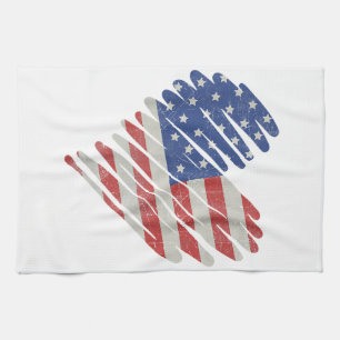 American Flag Heart Red White Blue Cute 4th of Jul Tea Towel