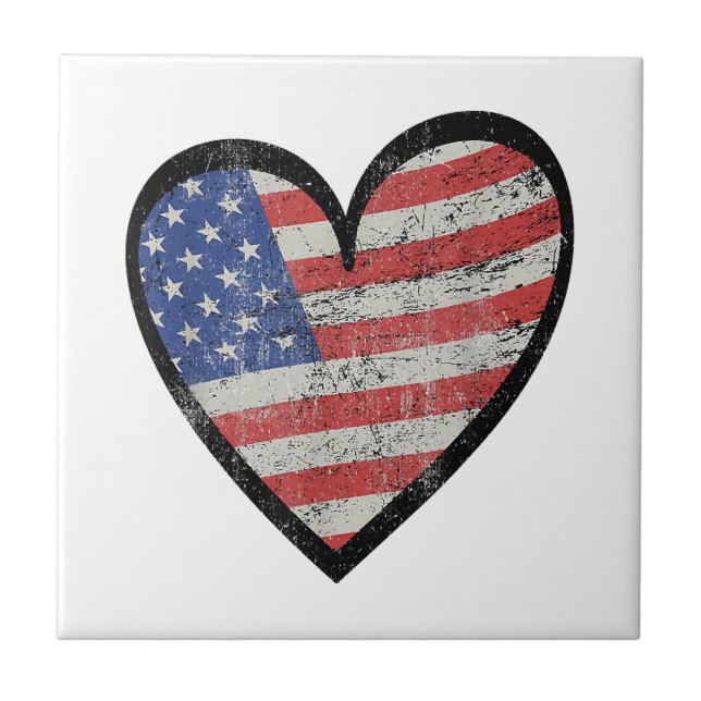 American Flag Heart Red White Blue Cute 4th of Jul Tile (Front)