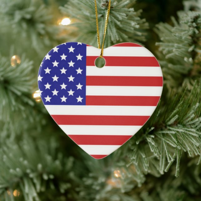 American Flag Heart Shaped Ceramic Tree Decoration (Tree)