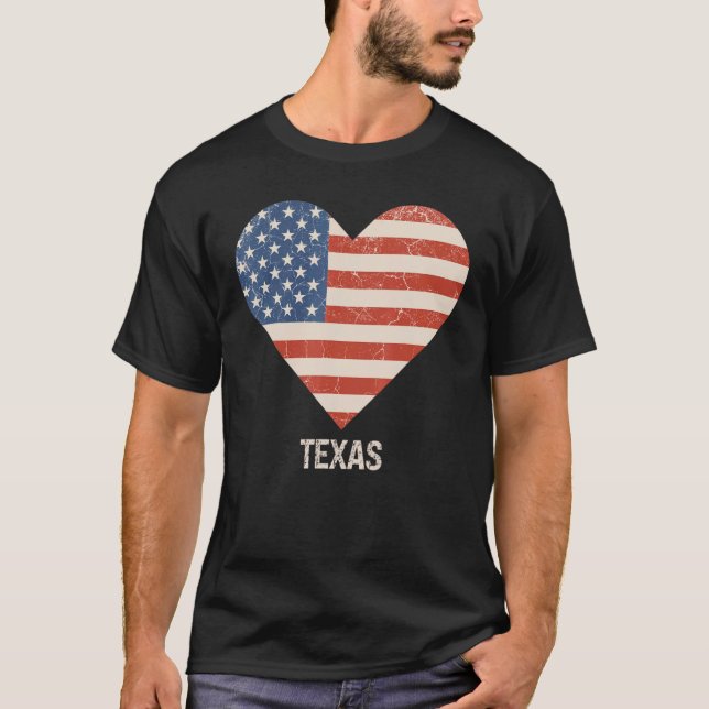 American Flag Heart Texas 4th Of July Patriotic Us T-Shirt (Front)