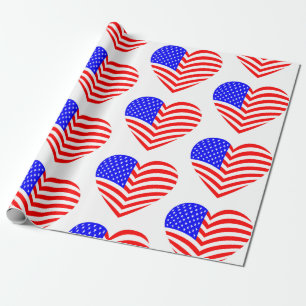 american flag heart usa patriotic wrapping paper