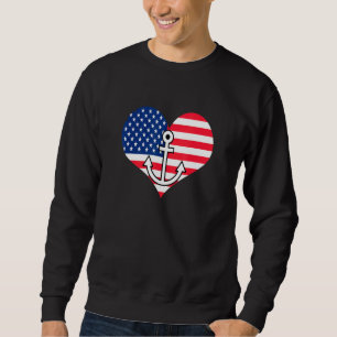 American Flag Heart With Anchor Lakelife Lake Life Sweatshirt