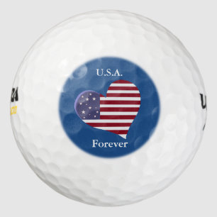 American Flag Heart with Customisable Text Golf Balls