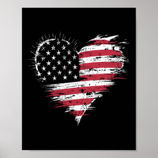 American Flag Heart Women Men Kids 4th Of July Pat Poster