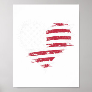 American Flag Heart Women Men Kids 4th Of July Pat Poster