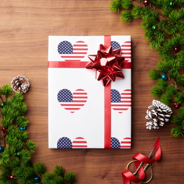 American Flag Heart Wrapping Paper (Holiday Gift)