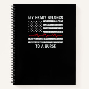 American Flag Heartbeat My Heart Belongs To A Nurs Notebook