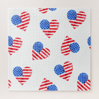 American Flag Hearts Watercolor Seamless. Jigsaw Puzzle
