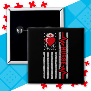 American Flag Hero Heart Life Nurse Appreciation 15 Cm Square Badge