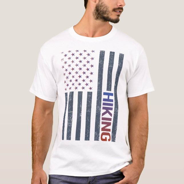 American Flag Hiking Hike Hiker T-Shirt (Front)