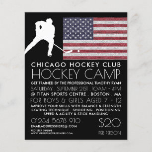 American Flag, Hockey Player, Camp Advertising Flyer