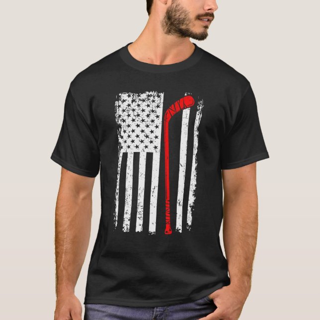 American Flag Hockey Team Retro Hockey Lover T-Shirt (Front)