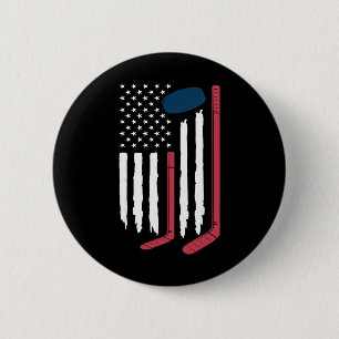 American Flag Hockey Tee For Men Women Kids  6 Cm Round Badge