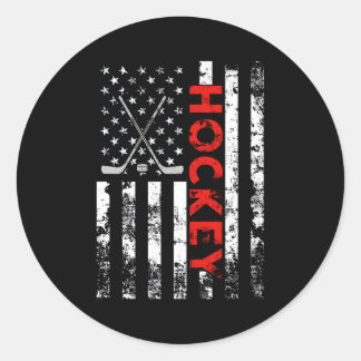 American Flag Hockey Usa Patriotic Classic Round Sticker