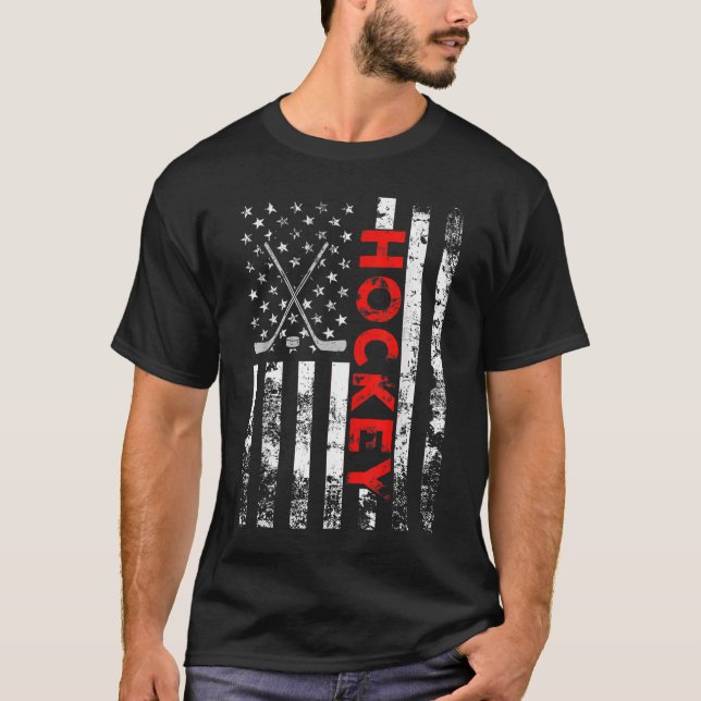 American Flag Hockey USA Patriotic Gift T-Shirt (Front)