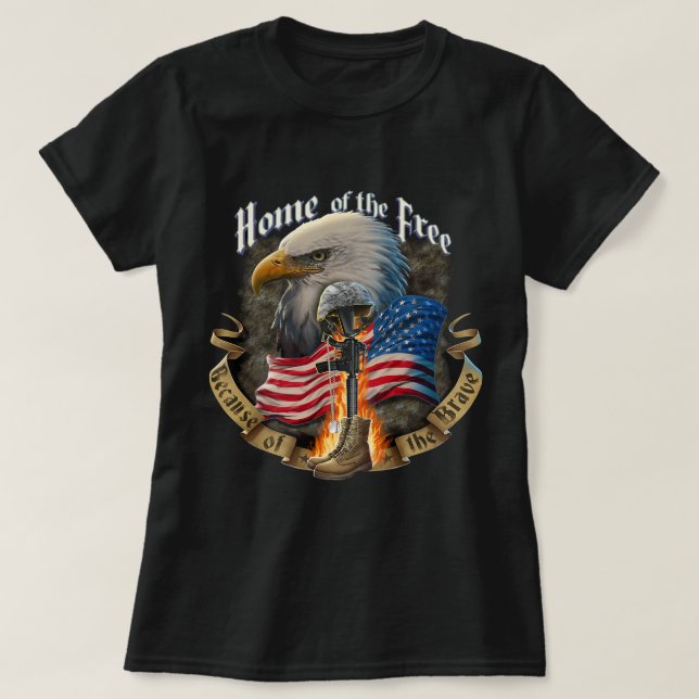 American Flag Home Of The Free Veteran Proud To Be T-Shirt (Design Front)