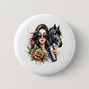 American Flag Horse Patriotic USA 6 Cm Round Badge