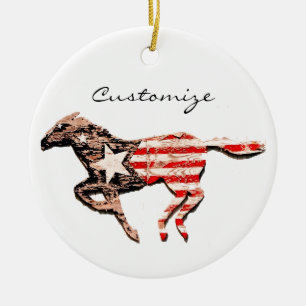 American Flag Horse Running Thunder_Cove Ceramic Tree Decoration