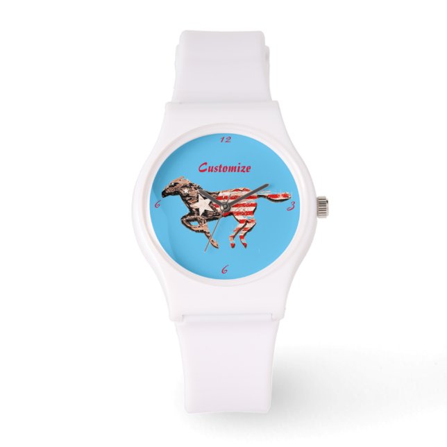 American Flag Horse Running Thunder_Cove Watch (Front)