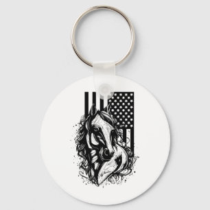 American Flag Horseback Riding Apparel - Horse  Key Ring
