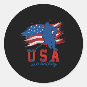 American Flag Ice Hockey 4th Of July Usa Support T Classic Round Sticker