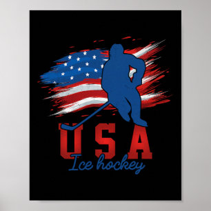 American Flag Ice Hockey 4th Of July Usa Support T Poster