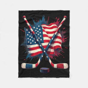 American Flag Ice Hockey Fleece Blanket