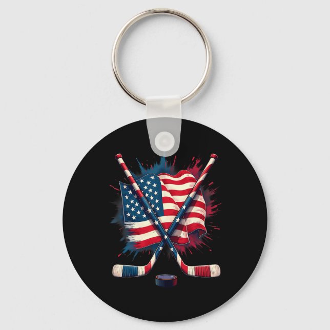 American Flag Ice Hockey  Key Ring (Front)