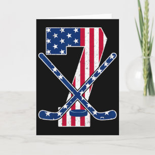 American Flag Ice Hockey Lover 7th Birthday Party Card