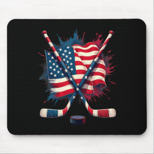 American Flag Ice Hockey Mouse Pad