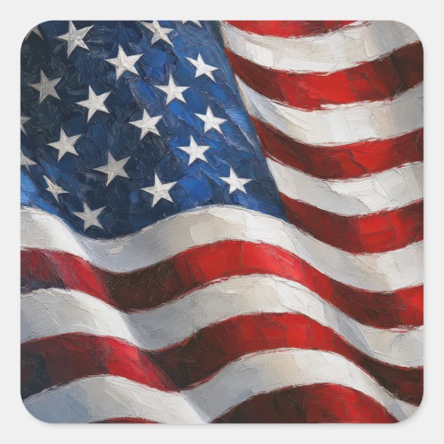 American Flag Impasto Paint Art Square Sticker (Front)