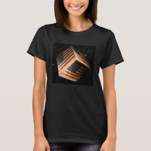 American Flag in a Cube Floating in Space T-Shirt