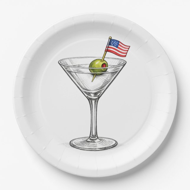 American Flag in a Martini Cocktail Paper Plate (Front)