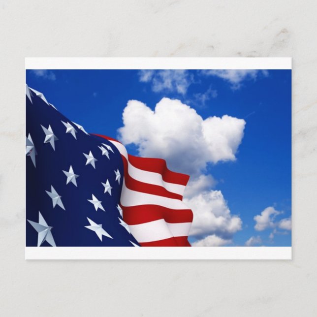 American Flag in blue skies Postcard (Front)