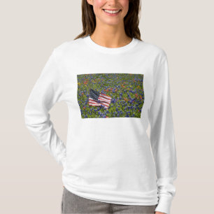 American Flag in field of Blue Bonnets, 2 T-Shirt