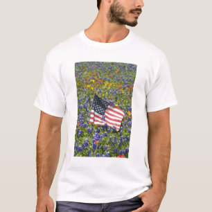 American Flag in field of Blue Bonnets, T-Shirt