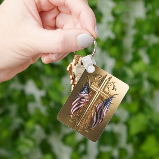 American Flag in Gold Cross #7 Key Ring (Hand)