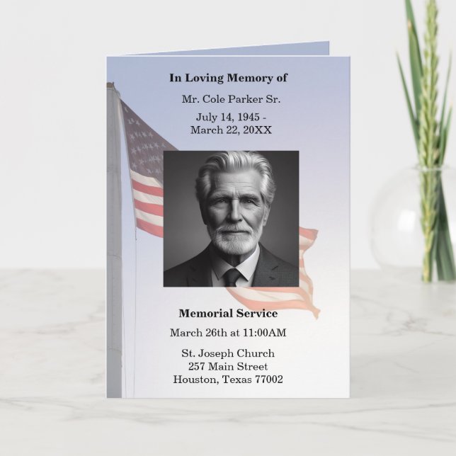 American Flag In Loving Memory Order of Service  Programme (Front)