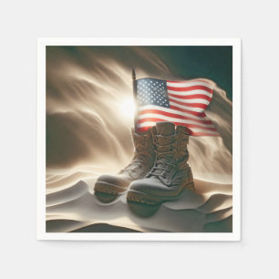 American Flag In Military Boots Napkin