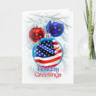 American Flag in Patriotic Christmas Ornament Holiday Card