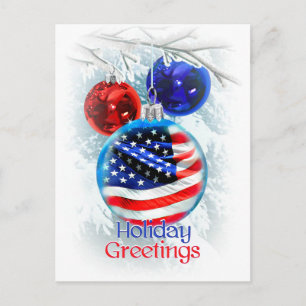 American Flag in Patriotic Christmas Ornament Holiday Postcard